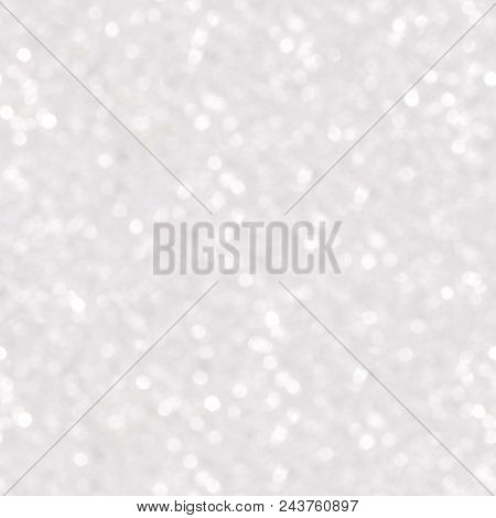 Silver And White Bokeh Lights. Seamless Square Texture. High Resolution Photo.