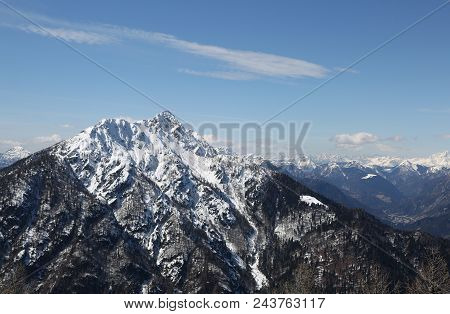 High Mountain With Snowed On The Peak In Northern Italy