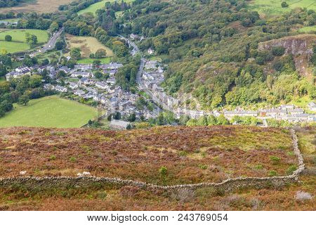 Village Of Beddgelert, Seen From Above, Snowdonia, North Wales, United Kingdom