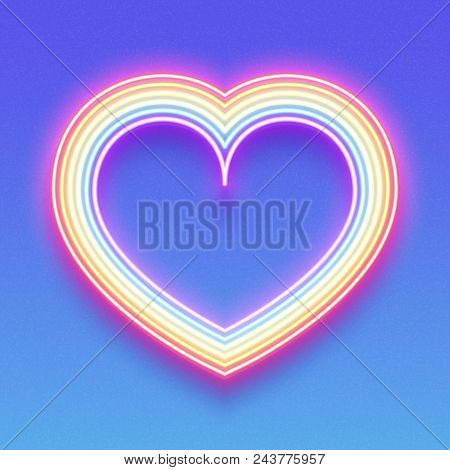 Neon Glowing Rainbow Heart, Lgbt Pride, Gay Love, Vector Illustration Design