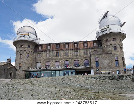 Gornergrat, Switzerland Europe On July 2017: View Of Kulm Hotel And Observatory At 3, 120 Meters Abo