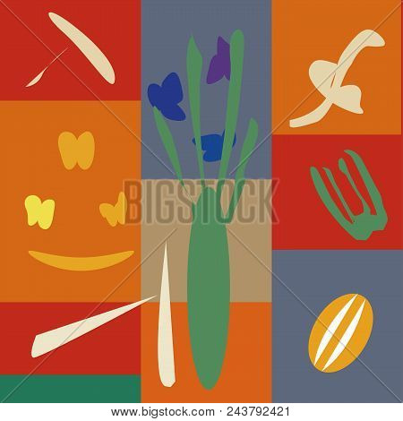 Vector Illustration With Vegetables In The Style Of Matisse