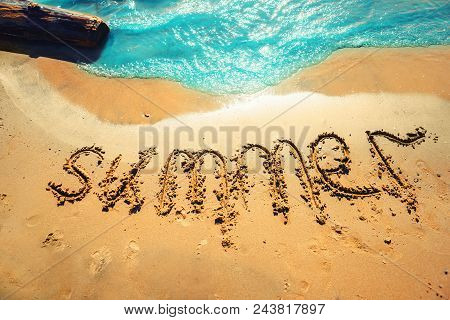 Lettering Summer On The Sand Of The Sea Shore
