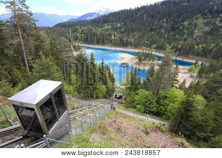 Flims, Switzerland - May 22, 2016: Landscape At Lake Caumasee On May 22, 2016 In Flims, Switzerland.