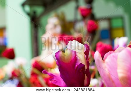 Pink Flowers Made Of Fabric. Decorate The Room. Floral, Garden, Blossom, Decorate