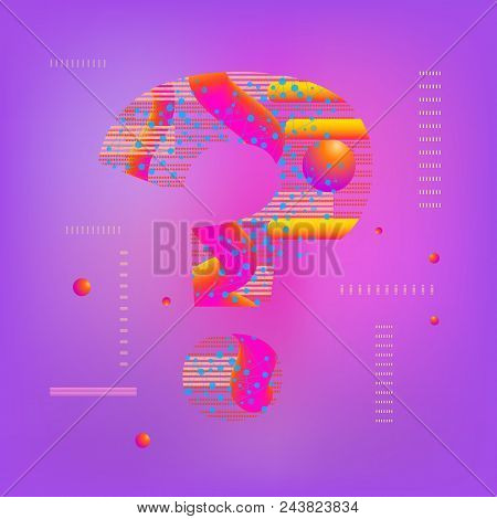 Question Mark Sign On Bright Geometric Background. Creative Typography With Multi Exposure. Element 