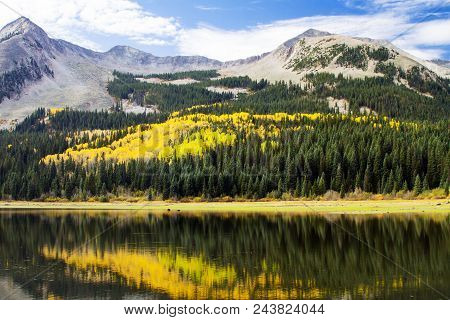 Beautiful Fall Reflection In A Lake In The Southern Colorado Rocky Mountains High Country