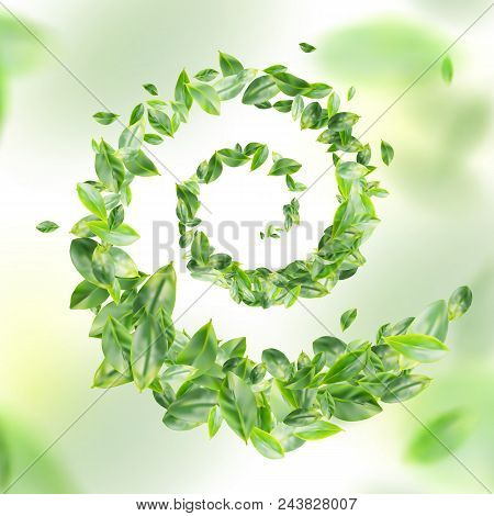 Green Leaf Raster 3d Background. Creative Lush Greenery Summer Pattern With Ficus Leaves Or Tea Leav