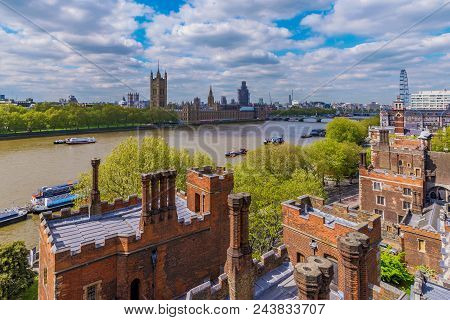 London, United Kingdom - May 04: This Is An Aerial View Of Lambeth Palace And The River Thames On Ma