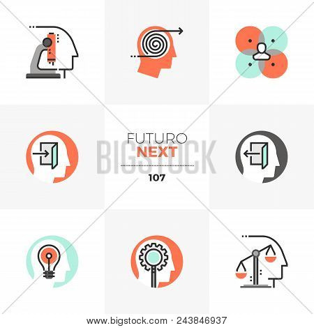 Modern Flat Icons Set Of Mental Process, Human Mind Workflow. Unique Color Flat Graphics Elements Wi