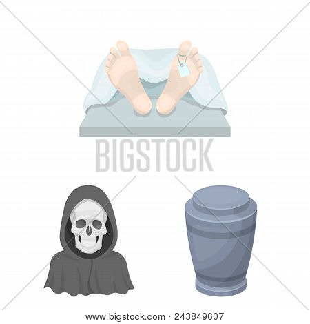 Funeral Ceremony Cartoon Icons In Set Collection For Design. Funerals And Attributes Vector Symbol S