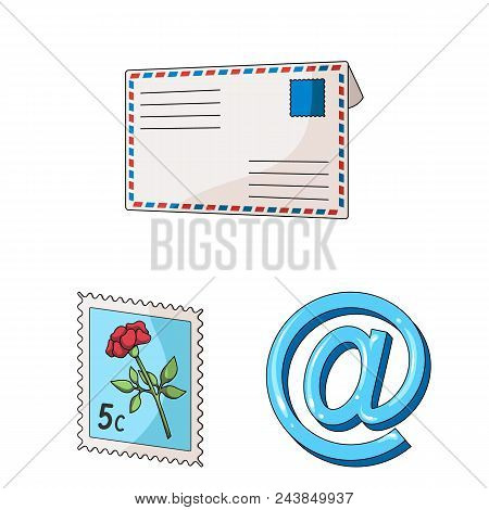 Mail And Postman Cartoon Icons In Set Collection For Design. Mail And Equipment Vector Symbol Stock 
