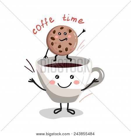 Cup Of Coffee With Cookies Cartoon Characters