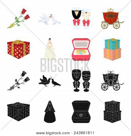 Wedding And Attributes Black, Cartoon Icons In Set Collection For Design.newlyweds And Accessories V