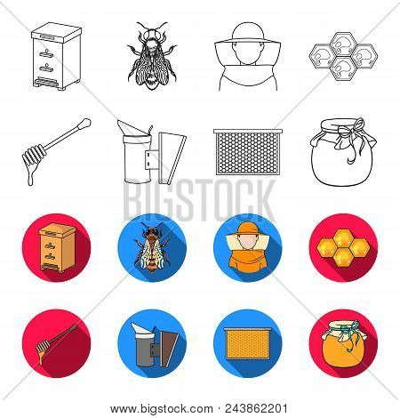 A Frame With Honeycombs, A Ladle Of Honey, A Fumigator From Bees, A Jar Of Honey.apiary Set Collecti