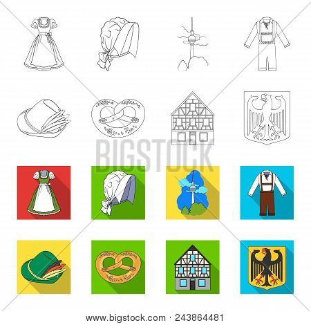 Country Germany Outline, Flat Icons In Set Collection For Design. Germany And Landmark Vector Symbol