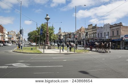 Ballarat, Victoria, Australia, 12th March 2018 - View Of Sturt Street And Horse & Carriage, Ballarat