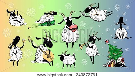 Stickers With Charming Lambs Spending Time For Their Favorite Hobby