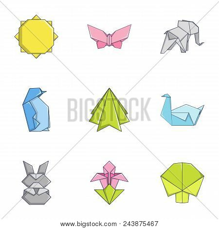 Paper Figurine Icons Set. Cartoon Set Of 9 Paper Figurine Vector Icons For Web Isolated On White Bac