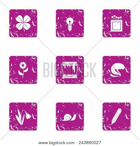 Natural Idea Icons Set. Grunge Set Of 9 Natural Idea Vector Icons For Web Isolated On White Backgrou