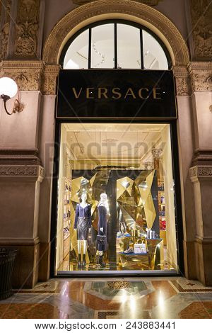 MILAN, ITALY - CIRCA NOVEMBER, 2017: display window at Versace shop in Milan. Versace is an Italian luxury fashion company and trade name founded by Gianni Versace.