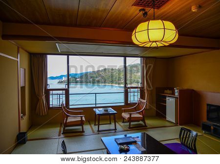Matsusaka, Japan - Mar 18, 2018. Sea View Bedroom Of A Luxury Hotel Near Ise Bay At Summer Day In Ma