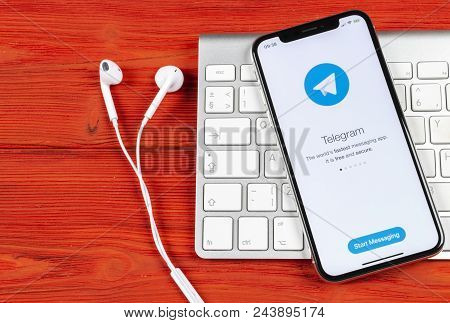 Sankt-petersburg, Russia, June 2, 2018: Telegram Application Icon On Apple Iphone X Screen Close-up.