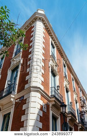 Madrid, Spain - June 2, 2018: Low Angle View Of Palace Of Duke Of Santona In Las Letras Or Literary 