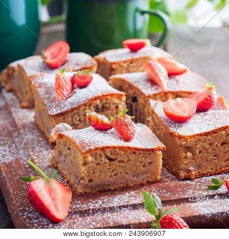 Summer Homemade Strawberry Pie With Whole Grain Flour, Square