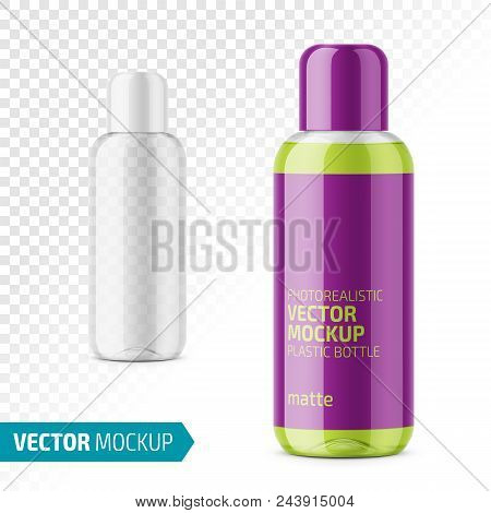Transparent Plastic Cosmetic Bottle With Label. 200 Ml. Cosmo Round Style. For Lotion, Body Milk, Sh