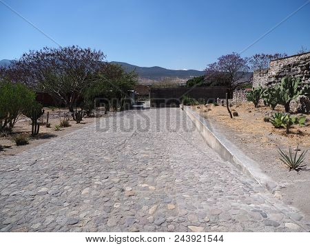 Cobble Road In Mitla City At Important Archeological Site Of Zapotec Culture In Oaxaca State In Mexi