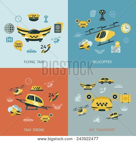 Digital Vector Flying Taxi Drone Icon Set