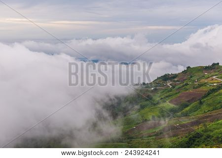Mountains Under Mist In The Morning At Phu Tub Berk, Petchabun Thailand
