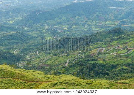 Mountains Under Mist In The Morning At Phu Tub Berk, Petchabun Thailand