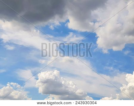 Beautiful Nature Blue Sky With Clouds, Sky Clouds Background, Cloudscape Concept. Space For Text In 