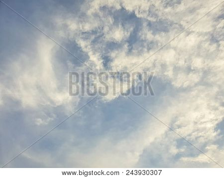 Beautiful Nature Blue Sky With Clouds, Sky Clouds Background, Cloudscape Concept. Space For Text In 