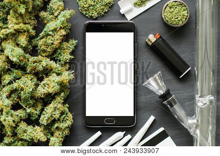 Grinder A Lot Ofx Marijuana, Fresh Buds Of Cannabis Many Weed. Copy Spase Copy-space