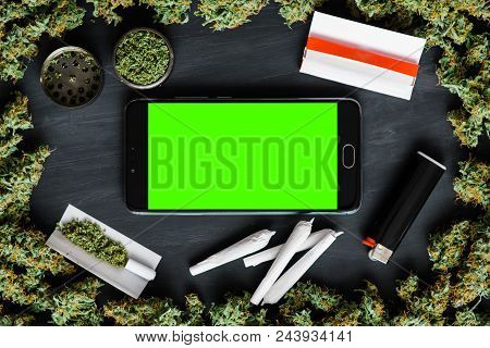 Grinder A Lot Ofx Marijuana, Fresh Buds Of Cannabis Many Weed. Copy Spase Copy-space