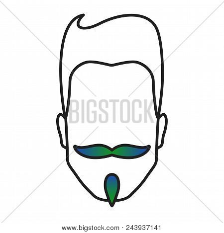 Man With Colored Moustache, Male Head With Colorful Face Fungus Style, Multicolor Treated Beard, Guy