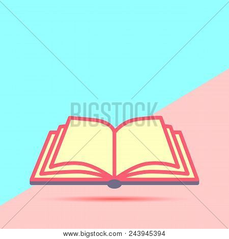 Flat Lay Modern Pastel Colored Open Book Icon With Shadow On Blue And Pink Background