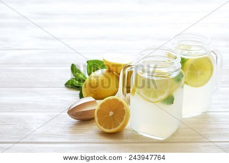 Summer Healthy Non Alcoholic Cocktails, Citrus Infused Water Drinks, Lemonades With Lime Lemon Or Or
