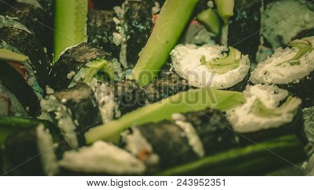 Sushi Set Sashimi And Sushi Rolls, Maki