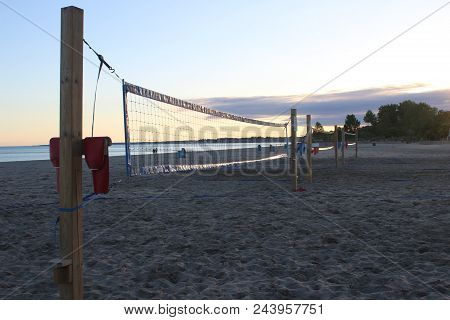 Beach Volleyball Net At Sunset In Ontario Beaches