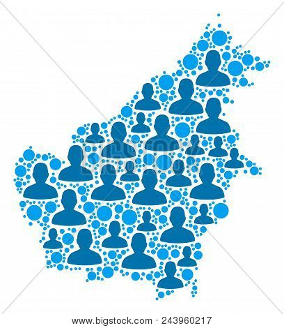 Population Borneo Island Map. Demography Vector Pattern Of Borneo Island Map Constructed Of Randomiz