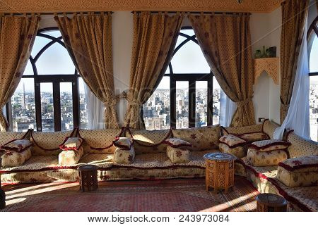 Sanaa, Yemen - March 12, 2010: Interiors Of Relaxation Room In Sanaa Hotel. This Room Used For For S