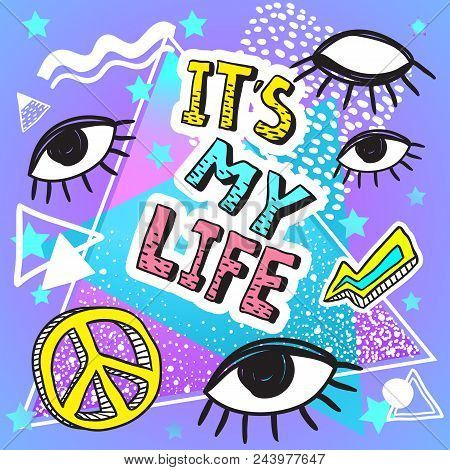 Retro Style Party Colorful Illustration. 80s Fashion, 80s Poster And Banner. Memphis Design Elements