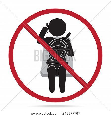 No Cell Phone Use While Driving Icon Illustration. Restriction Sign