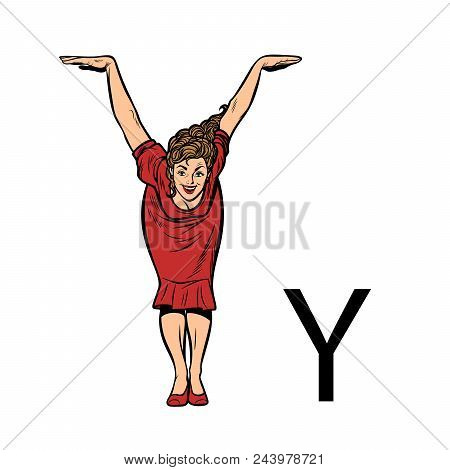 Letter Y Wye. Business People Silhouette Alphabet. Pop Art Retro Vector Illustration Kitsch Vintage 