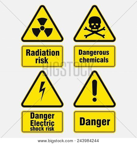 Warning Signs About Danger, Signs In Yellow Triangles, Danger Information, Attention, Vector Image