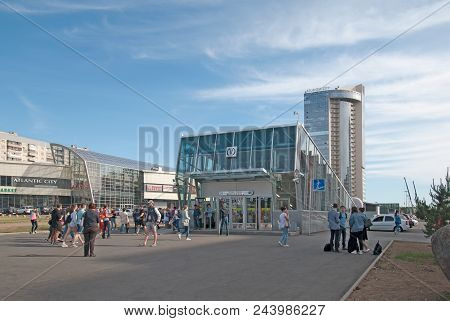 Saint-petersburg, Russia - June 3, 2018: People Near New Metro Station Begovaya In Primorsky Distric